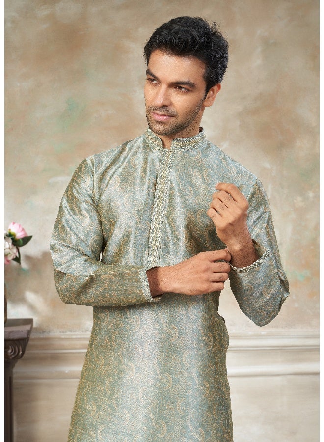 OUTLUK Green Premium Silk Kurta for Men - Image 3